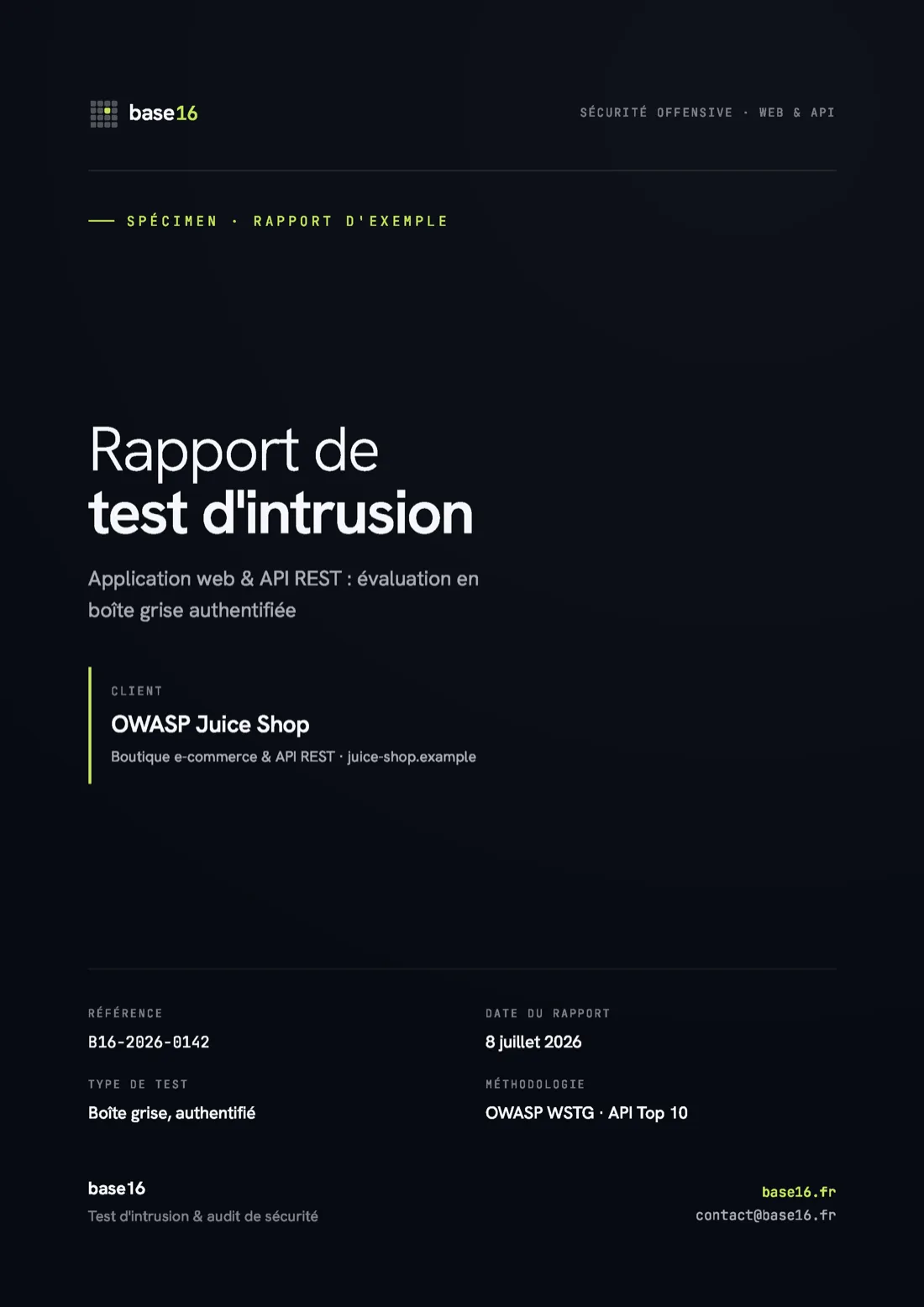 Couverture du rapport de test d'intrusion base16